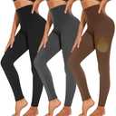 3 Pack Fleece Lined Leggings Women High Waisted Warm Winter Yoga Pants for Women Thermal Running Workout Leggings, S/M