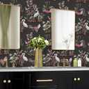 Livelynine 17.5x276 Moody Peel and Stick Wallpaper with Cranes Birds Flowers Peonies Vintage Dark Floral Wall Paper for Bathroom Removable Vintage Contact Paper for Walls Kitchen Green Chinoiserie