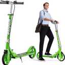 Scooters for Adults - Lightweight, Foldable, 8-Inch Big Wheels, Hand Brake & Bell, 4 Adjustable Height Levels, 240 lbs Max Load - Perfect for School, Campus and Park Rides Green