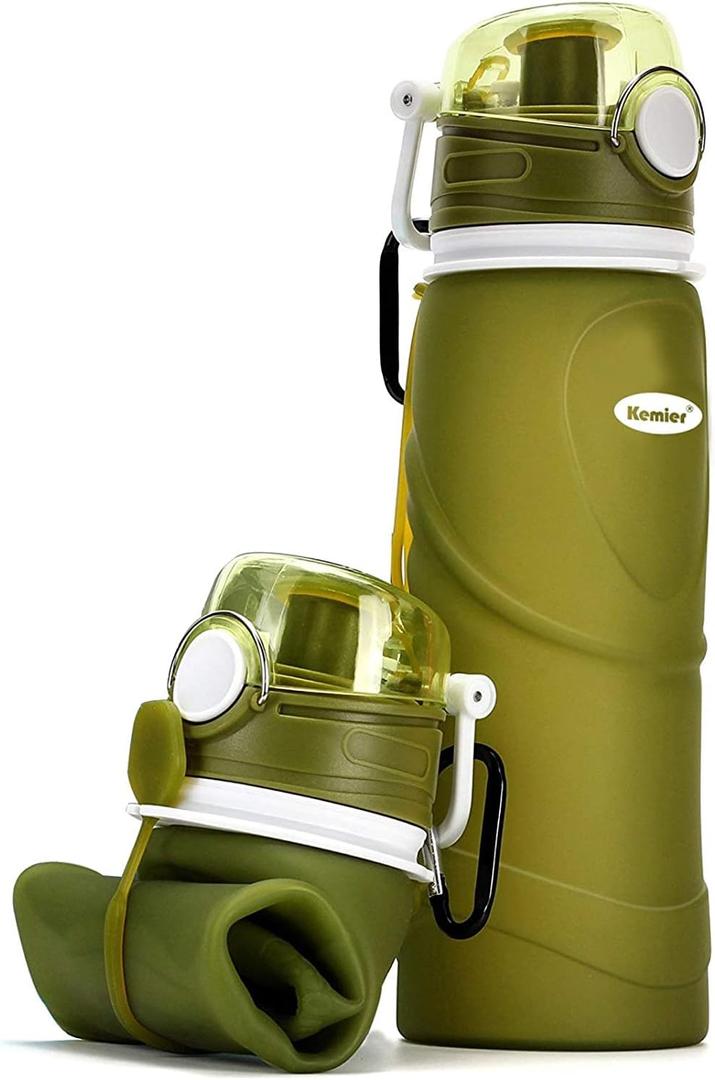 Collapsible Silicone Water Bottles-750ML,Medical Grade,BPA Free Travel Water Bottle Can Roll Up,26oz,Leak Proof Foldable Sports & Outdoor Water Bottles (Green)