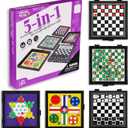 5 in 1 Small Magnetic Checkers Board Game Set Travel Game Road and Flight Trip Essentials Magnetic Travel Chess Checkers for Trip Camping Activities Party Game for Adults and Teens