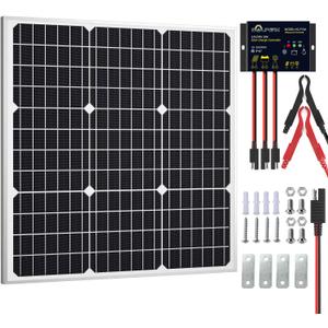 SOLPERK Solar Panel Kit 50W 12V, Solar Battery Trickle Charger Maintainer with Upgrade Waterproof Controller for Boat Car RV Motorcycle Marine Automotive (Without Mounting Bracket) (50W PWM+Load)