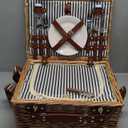 Picnic Basket with Blanket and Wine Pouch for 2 Wicker Picnic Set with Insulated Liner Cooler Bag Hamper for Camping,Wedding - Stripes