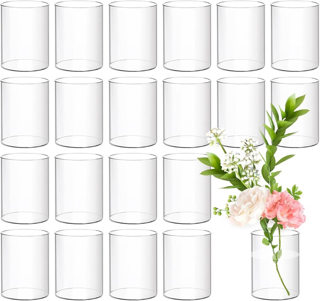 24 Pack Acrylic Vases, 4in Clear Acrylic Cylinder Plastic Flower Vase Bulk Small Plastic Vases for Centerpiece Office Wedding Decor