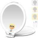 FUNTOUCH Rechargeable Travel Makeup Mirror 30X Magnification, 7" Lighted Portable Vanity Mirror with 3 Colors Lighting & Stepless Dimming, Double Sided LED Mirror, Gift for Women,White
