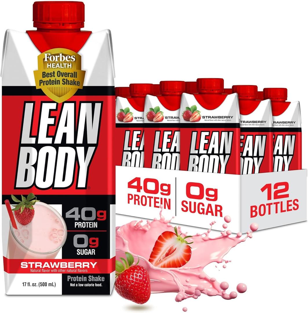 Labrada Lean Body Ready-to-Drink Strawberry Protein Shake, 40g Protein, Whey Blend, 0 Sugar, Gluten Free, 22 Vitamins & Minerals, 17 Ounce (Recyclable Carton & Lid - Pack of 12) LABRADA BBD: 09-11-26