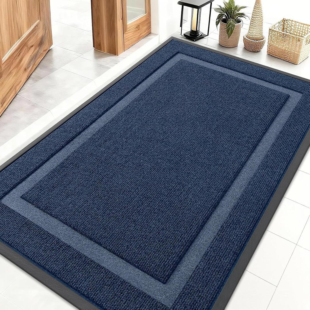 OLANLY Front Door Mat Indoor Outdoor Entrance, Waterproof All-Season, All-Weather Doormat, Sturdy Natural Rubber, Fade Resistant, Low Profile, Easy Clean Patio Porch Entryway Mat, 47x32, Blue