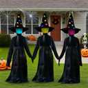 Halloween Decorations Outdoor, Set of 3 Witches with Glowing Witch Hat, 4FT Light-UP Sound-Activated Sensor Life Size Witch with LED Light, Scary for Yard Haunted House