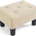 Poofzy Small Foot Stool Ottoman, Linen Ottoman Foot Rest with Legs, Rectangle Foot Rest for Couch, Footstools and Ottomans Small for Living Room and Entryway (Beige)