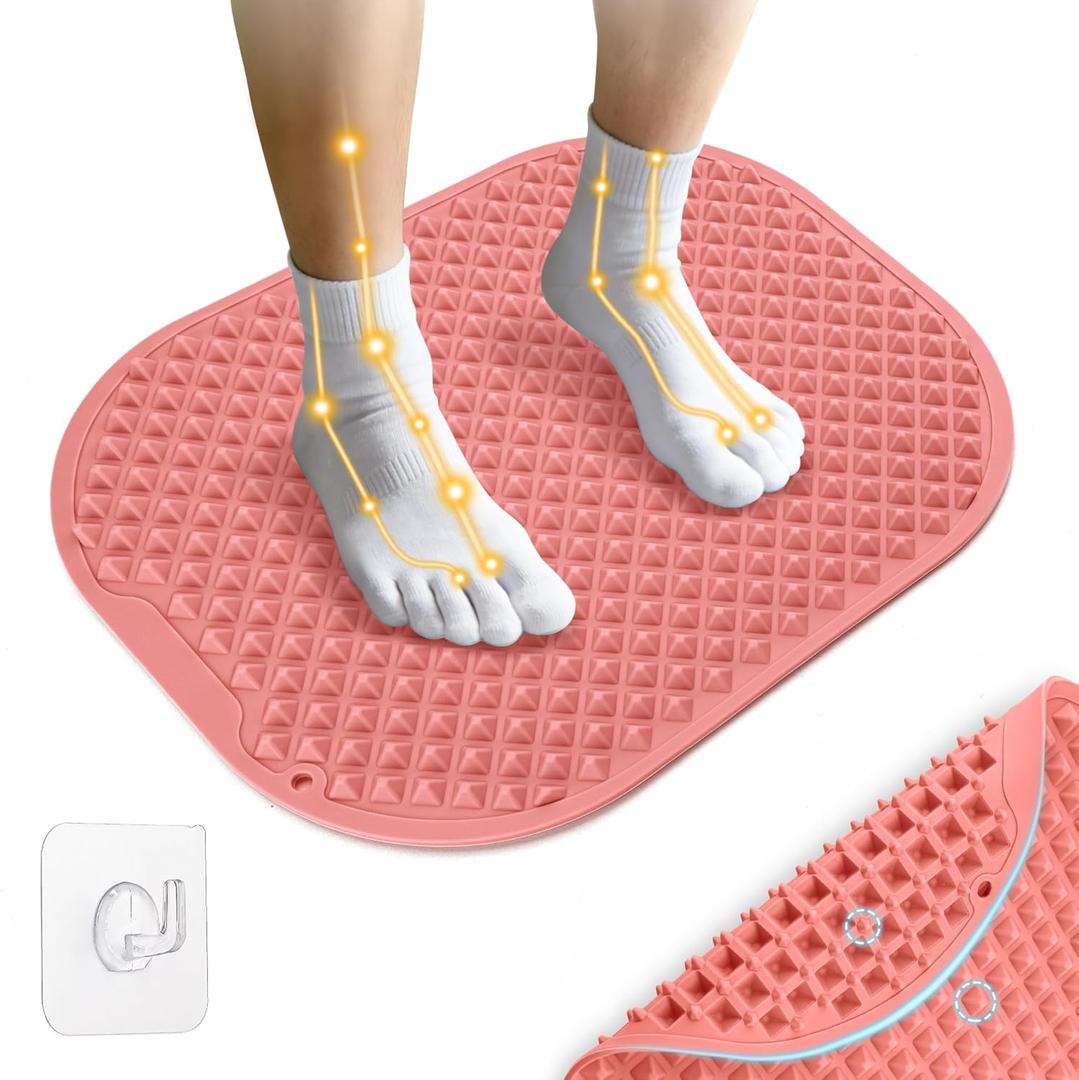 Upgrade Silicone Foot Massager Mat, Large Reflexology Mat for Feet Relaxation, Portable Foot Acupressure Mat with Dual-Side Usage, Foldable Standing Desk Mat for Pain, Fatigue Relief(Pink-L)