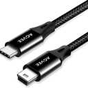AGVEE 2 Pack 10ft USB-C to Mini USB Cable, Braided Durable Mini-B 5-Pin to Type-C Data Charging Charger OTG Cord for Hero 3+, PS3 Controller, Canon Nikon Camera, GPS, Blue Yeti, Black