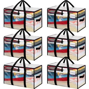 BAGAIL Heavy Duty Moving Bags with Strong Handle, Extra Large Moving Boxes, Storage Tote for Clothes, College Moving Supplies(Clear, 6 Pack) (80L-6pack-Standard)
