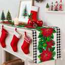 OTOSTAR Black and White Buffalo Check Plaid Holly Christmas Flowers Table Runner, Xmas Seasonal Winter Holiday Kitchen Dining Table Decoration for Home Party Decor 13x108 Inch