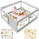 Baby Playpen with Mat, 50x50 Inch Playpen with Mat Waterproof for Babies and Toddlers Play Pen Playards Safety Gate Fence Active Center Indoor (Dark Grey + Mat)