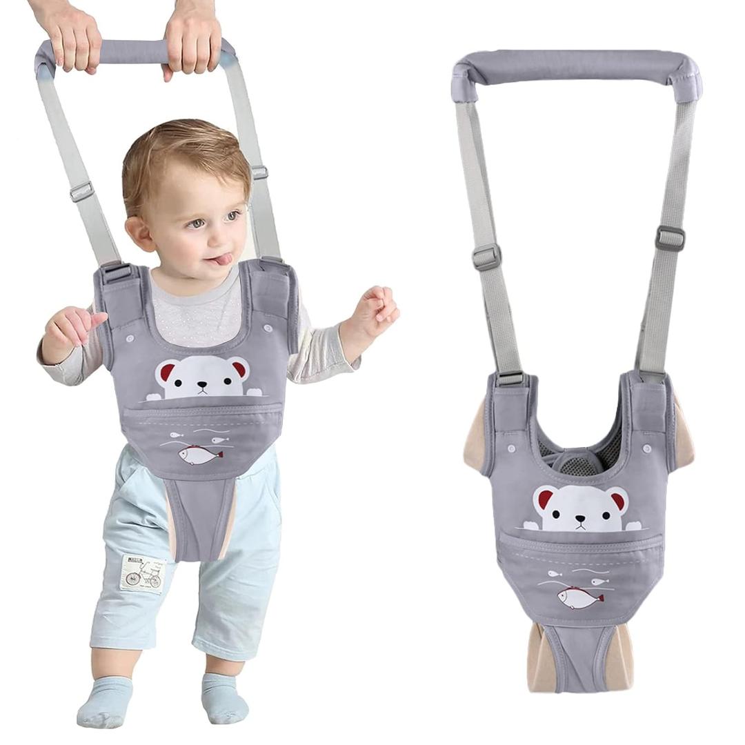 Baby Walking Harness Handheld Baby Walker Assistant Belt Adjustable Toddler Infant Walker Harnesses Standing Up and Walking Learning Helper with Detachable Crotch for 9-24 Month (Gray)