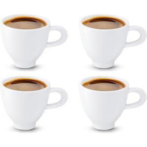 Minh Long Porcelain Espresso Cups Set of 4, 4 OZ Ceramic Espresso Coffee Cup Set, Cappuccino Cups Set, Espresso Mugs Set, Demitasse Cups, White Espresso Cups Decorations, Gift for Mom Dad Coffee Lover