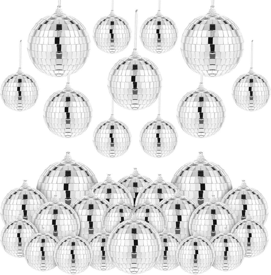 54 Pcs Disco Balls, Hanging Disco Ball Decor, Silver Decor 4 Sizes Reflective for 70s Party Decorations Wedding Dance Music Prom Props (4 Inch, 3.2 Inch, 2 Inch and 1.2 Inch)