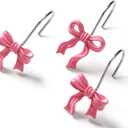 Litabel 12PCS Cute Bow Shower Curtain Hooks, Pink Bowknot Decorative Shower Curtain Rings, Metal Rustproof Resin Curtain Hooks Shower Rings for Girls Baby Bathroom Art Decoration Accessories
