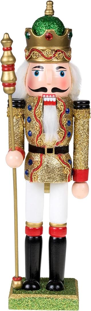 Clever Creations Gold King 12 Inch Traditional Wooden Nutcracker, Festive Christmas Décor for Shelves and Tables 