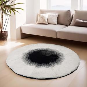 inchgrass Fur Round Rug 6ft Circle Rugs for Living Room Machine Washable Round Area Rug Plush Shag Rug for Bedroom Fluffy Round Dining Room Rug Black Core