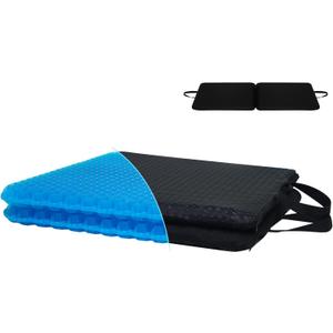 Gel Seat Cushion for Long Sitting - 19" x 17.5" x 2.8" Extra LargeThick Foldable Gel Cushion, (Super SoftBreathable) Seat Cushion for Pressure Relief (Double Size Blue Gel)
