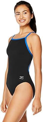 Speedo Women's Swimsuit One Piece Endurance+ Flyback Solid Adult Team Colors, 28 Black/Blue