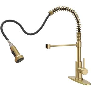 OWOFAN Kitchen Faucet, Kitchen Faucets with Pull Down Sprayer Sus304 Stainless Steel Industrial Single Handle One Hole Faucet for Farmhouse Camper Laundry Utility Rv Wet Bar Sinks Bushed Gold 9009J