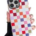Compatible with iPhone 16 Pro Case, Cute Aesthetic Fashion Colorful Checkered Cover for Women, Shockproof Slim Soft TPU and Hard PC Protective Phone Case for iPhone 16 Pro 6.3"- Colorful