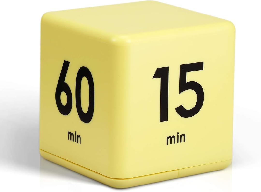 Weewooday Cube Timer Block for ADHD Productivity Workout Gravity Sensor Flip Kitchen Desk Timer for Learning Time Countdown Management Settings 15 20 30 60 Minutes, 2.6 Inch(Yellow)