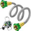 Female to Female Short Garden Leader Hose 3FT,Metal Hose Reel Connecting Hose,Stainless Steel Hose Connector for Hose Reel,Flexible,Kink-Free & No Leak Outdoor Water Pipe Extension Adapter