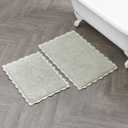 Laura Ashley Heathered Crochet Border 100% Cotton 17"x24" / 20"x32" 2-Piece Skid-Resistant Bath Rug Set, Sage Green