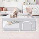 Fshibila Baby Playpen, 50x50 Inch Baby Playard for Babies and Toddlers, Play Pens for Indoor & Outdoor, Sturdy Safety Play Yard with Soft Breathable Mesh, Anti-Fall, Grey