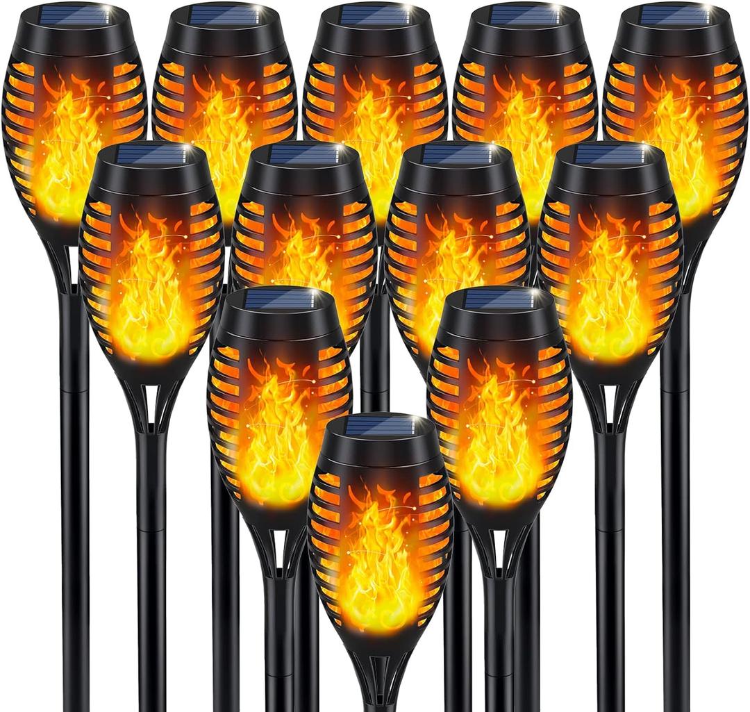 IkeeRuic Solar Flame Torch Lights for Outdoor Decoration, 12Pack Outdoor Lights Solar Powered Waterproof, LED Torches for Outside Decor, Luces Solares Outdoor Decorations for Yard Patio Garden Art (Orange)