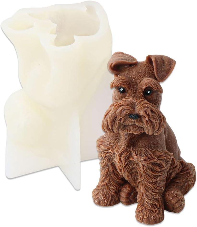 Cestony 3D Sitting Schnauzer Dog Shape Candle Silicone Molds for DIY Candle Resin Pillar Aromatherapy Candles Wax Soap Flower Specimen Clay Craft Desk Decor Making Tools