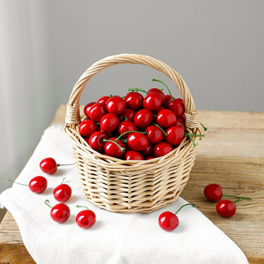 dallisten 100PCS Red Artificial Cherries, Fake Fruit Decor Lifelike Red Simulation Cherry with Stems for Kitchen Display, Party Table Centerpieces, Photography Props, DIY Crafts, Home Decor