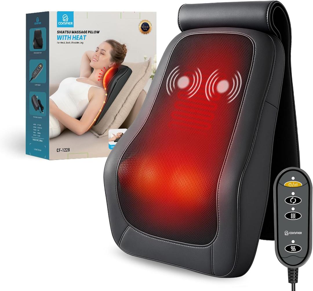 COMFIER Back Massager for Back Pain Deep Tissue 3D Shiatsu Neck Back Massager with Heat & Vibration Massager for Neck Shoulder Back Massage for Chair Heated Massage Cushion, Gifts/Presents for Mom Dad, Black