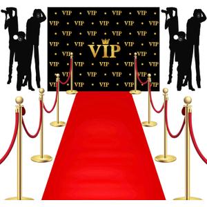 6.5 x 5 ft VIP Photography Backdrop Red Carpet Backdrop Film Movie Banner Paparazzi Props Party Accessory and Runner Red Carpet Runner 2.6 x 15 ft with Tape for Theme Party Decorations
