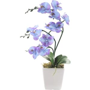 15" Tall Artificial Silk Phalaenopsis Orchid Flower Plant Pot Arrangements (Purple Blue)