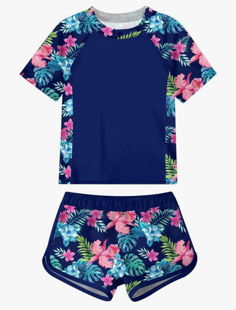 ADUKIDE Girls Rash Guard Swimsuit 2-Piece Bathing Suit UPF 50+ Summer Beach Swimwear, Size 10T