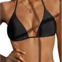 SOLY HUX Women's Halter Triangle Bikini Top Tie Back Bathing Suit Top Sexy Swimwear for Women Plain Black Large (Black, L)