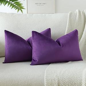 OTOSTAR Velvet Soft Solid Decorative Throw Pillow Covers 12×200Inch Pillow Covers Lumbar Cushion Case Couch Pillowcases for Sofa Bed Home Decor Pack of 2 (Purple)