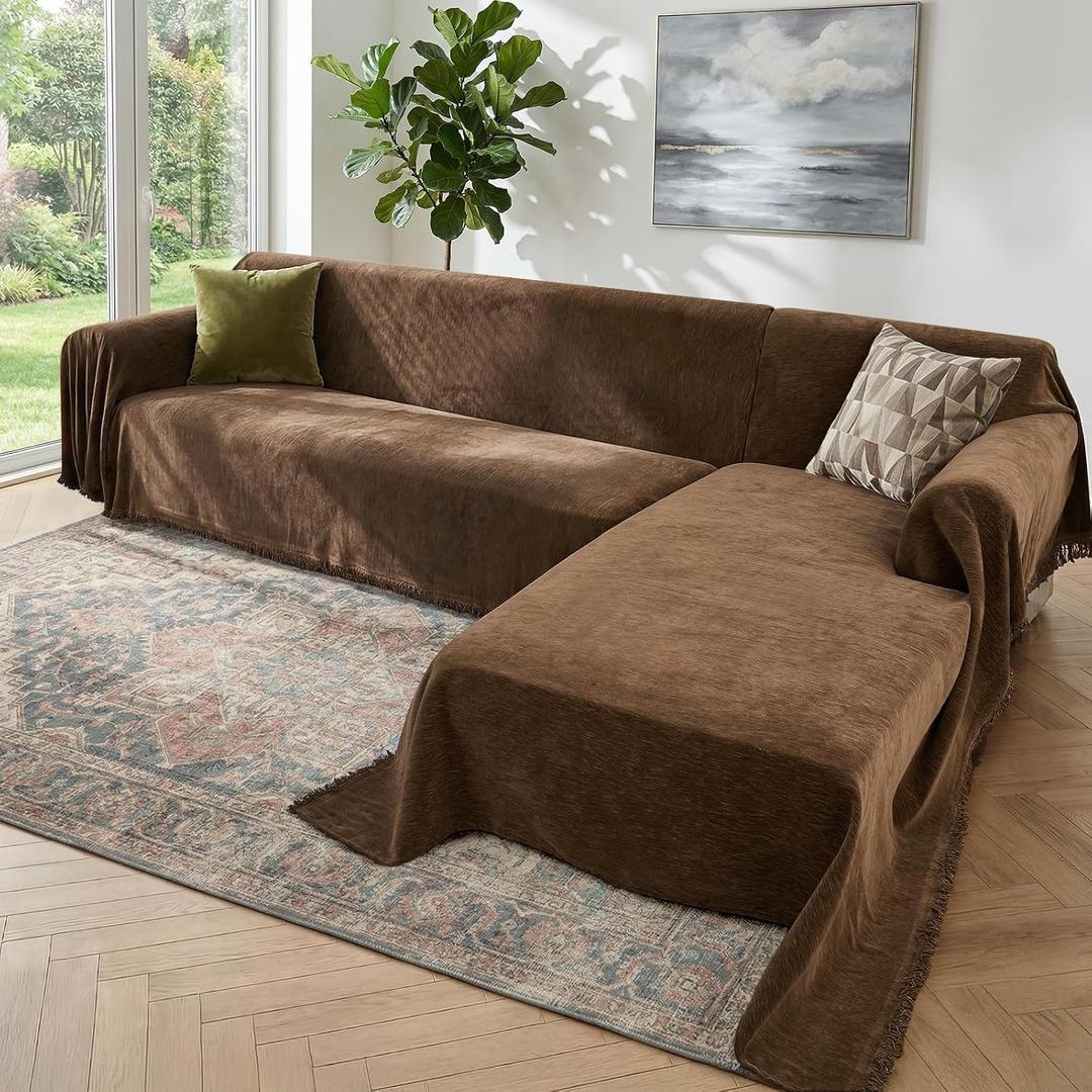 Sectional Couch Covers, 2 Pieces Washable L Shaped Couch Covers Sofa Blanket for Dogs Pet Friendly Sectional Sofa Slipcovers Furniture Covers,71"x 102"+ 71"x 110",(Large,Coffee)