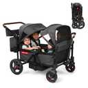 Radio Flyer Voya Quad Stroller Wagon, for Toddlers and Kids 6+ Months, Push or Pull, 4 Seats, Dual Sun Canopies, Compact Fold, Lightweight, Storage Space, 5-Point Harnesses, Stroller Wagon for Kids