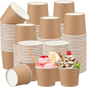 Honeydak 200 Pcs Kraft Paper Ice Cream Cups Disposable Dessert Bowls for Hot or Cold Food Brown Paper Snack Containers for Sundae, Frozen Yogurt, Soup Baby Shower Party Supplies (11 oz,Brown)