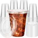 200 PACK 16oz Clear Plastic Cups with Lids, Disposable Cold Drinking Cups, 16 Ounce Large Clear Cup with Flat Lids with Holes for Smoothie, Milkshake, Bubble Tea, Parfait