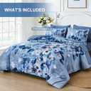 DJY Floral Queen Comforter Set 7 Pieces Bed in a Bag, Blue Elegant Gradient Leaves Bedding Sets for All Seasons (1 Comforter, 2 Pillow Shams, 2 Pillowcases, 1 Flat Sheet, 1 Fitted Sheet)
