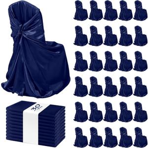 30 Pcs Navy Blue Chair Covers, 43x55 inch Silky Satin Universal Chair Covers for Wedding, Fits All Type of Chairs,Removable Washable Chairs Slipcover Event Dinning Slipcover for Party/Event/Banquet
