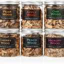 6Pack Natural Wood Chips for Smoker Grill and Smoking Gun, Oak, Pecan, Apple, Pear, Cherry and Peach About 80g Each, Smoker Woodchips for BBQ Smoking Beef Pork Chicken Fish and Whisk