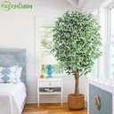 7ft Large Ficus Artificial Trees with Natural Curved Trunks, 84" Tall Lush Faux Tree for Home Decor Indoor, Green Lifelike Fake Ficus Tree 1pcs