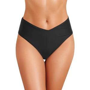 Zmart Mid Rise Bikini Bottoms - Women's Moderate-Full Coverage Bathing Suit V Cut Swimsuit Bottom, M